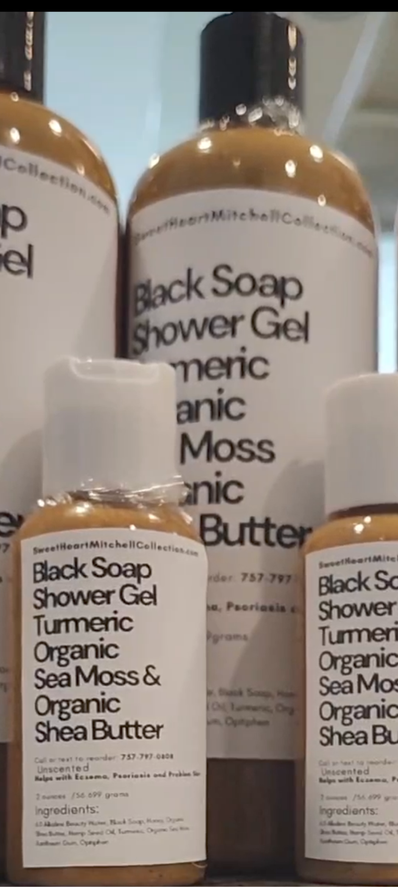 Black Soap Shower Gel infused with Turmeric, Sea Moss & Shea butter