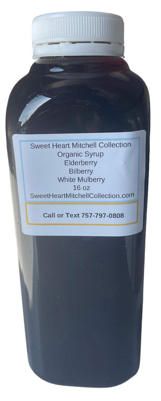 Organic Elderberry Bilberry White Mulberry Syrup 16 oz (No Sweetener)