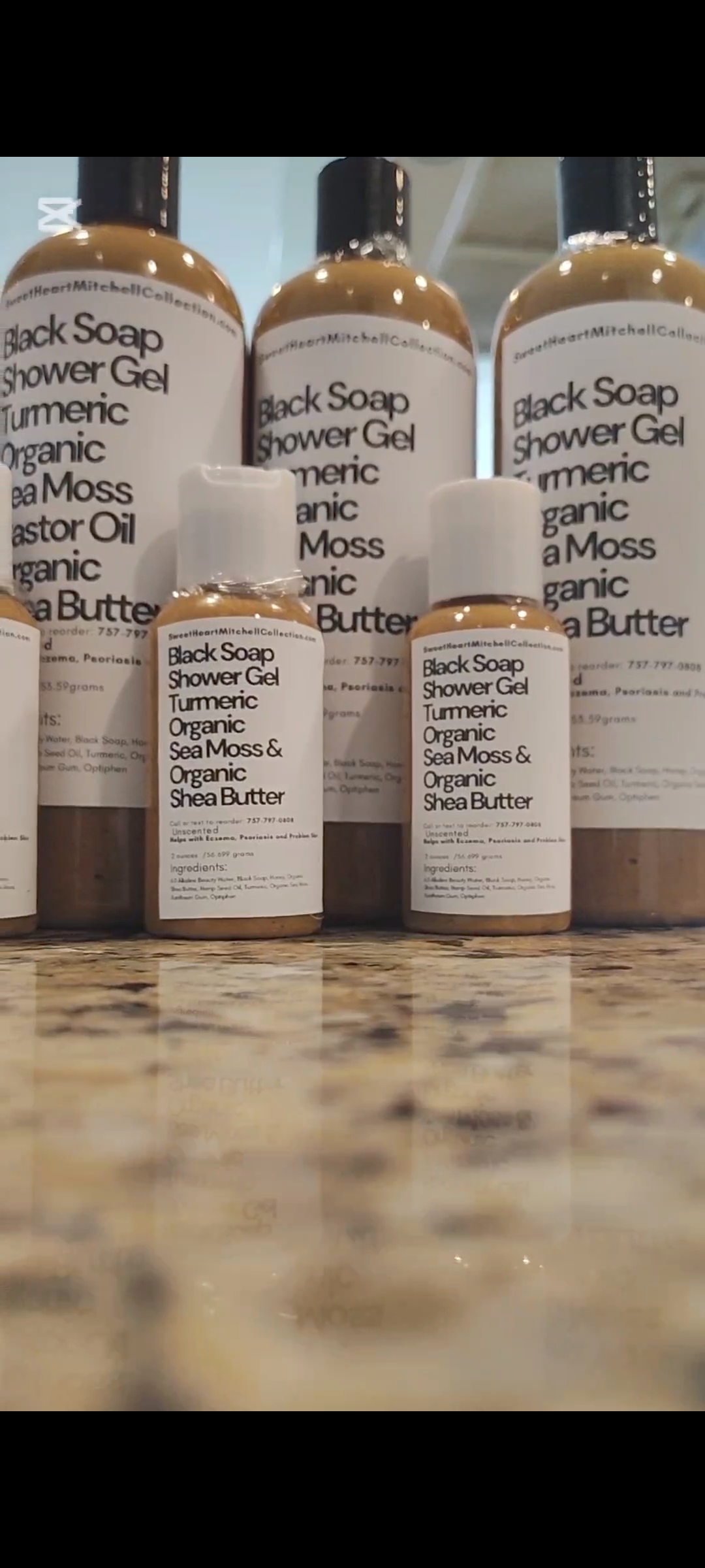 Black Soap Shower Gel infused with Turmeric, Sea Moss & Shea butter